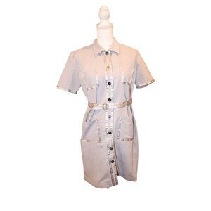 Vintage MCM Designer Short-Sleeve Belted Shirt Dress, Medium